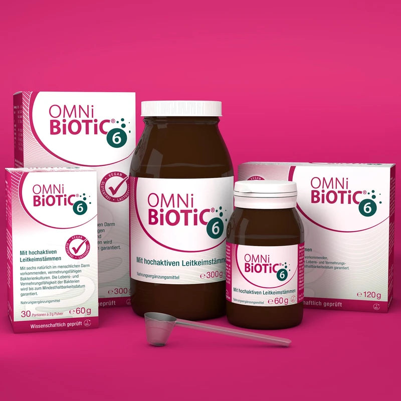 OMNi BiOTiC 6 | Glass | 30 Servings (60g) | 6 Bacterial Strains | 4 Billion Germs per Daily Dose | Powder | With Inulin | Vegan | Gluten Free | Lactose Free | For Daily Use