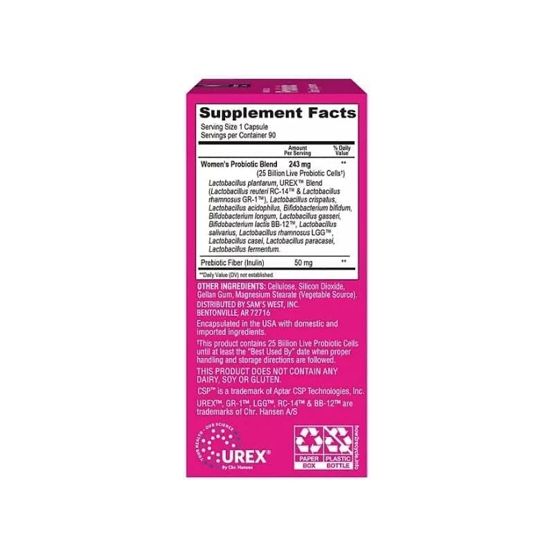 Member's Women's Daily Probiotic Capsules, 25 Billion Cells Vegetarian Probiotics for Digestive Health (90 ct.) with Taha Sticker