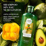 HERBAL ESSENCES Bio:Renew, Shampoo sin sulfatos ni parabenos para cabello seco, maltratado y/o rizado Nutre e Hidrata Pequi & Aguacate 400 ml
