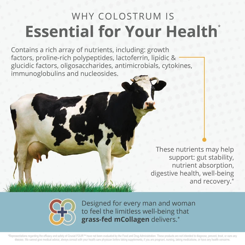 Crucial FOUR Bovine Colostrum – 8Oz Grass Fed Colostrum – Low Temp Dried Colostrum Supplement for Dietary Support, Immune Booster – Easy to Mix and Highly Bioavailable