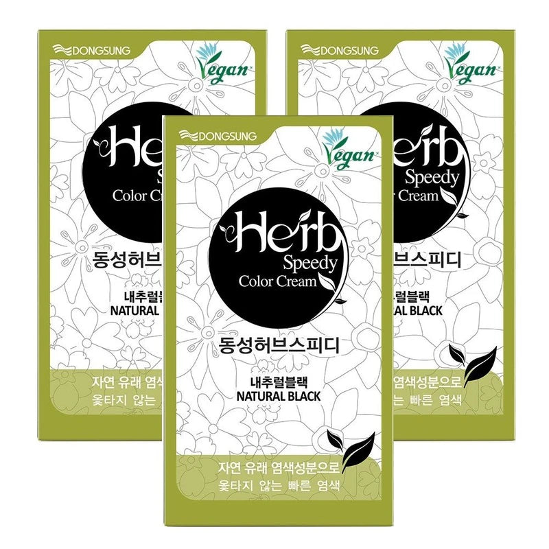 Dongsung Pharmaceutical Herb Speedy Vegan Hair Dye / 동성제약 허브 스피디 비건 염모제 X 3개 SET, 1호 내추럴블랙 X 3개 SET