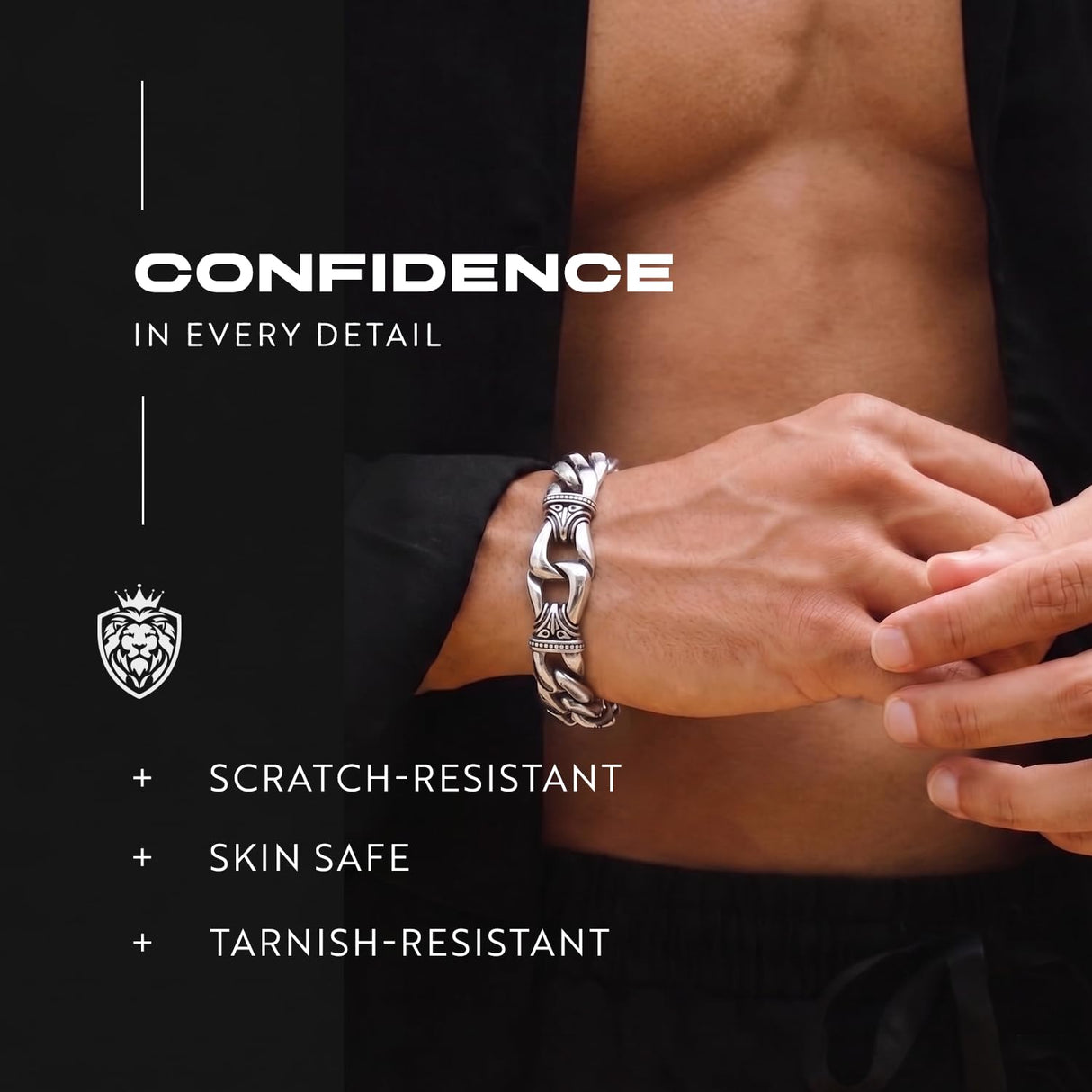 Urban Jewelry Men’s 316L Stainless Steel Link Bracelet, Black & Silver, 8.5" Length, Heavy Chain, Scratch Resistant, Hypoallergenic, Gift Ready