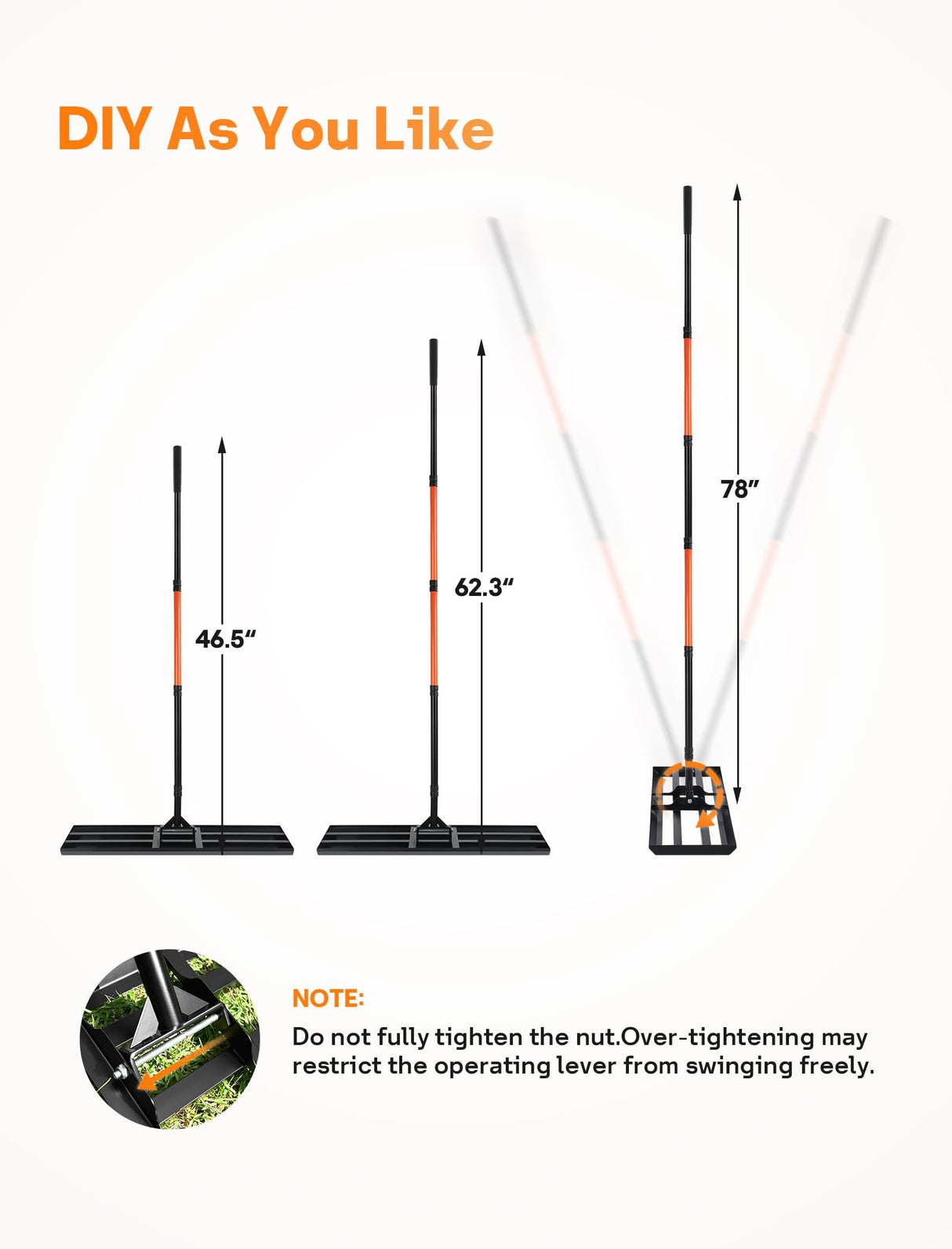 Lawn Leveling Rake 30" x 10", Heavy Duty Lawn Leveler with 78" Handle