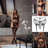 UnderYours Lace Garter Belt Thong Set for Women Suspender Lingerie with 4 Metal Clips Holder Belts for Stockings+G-string