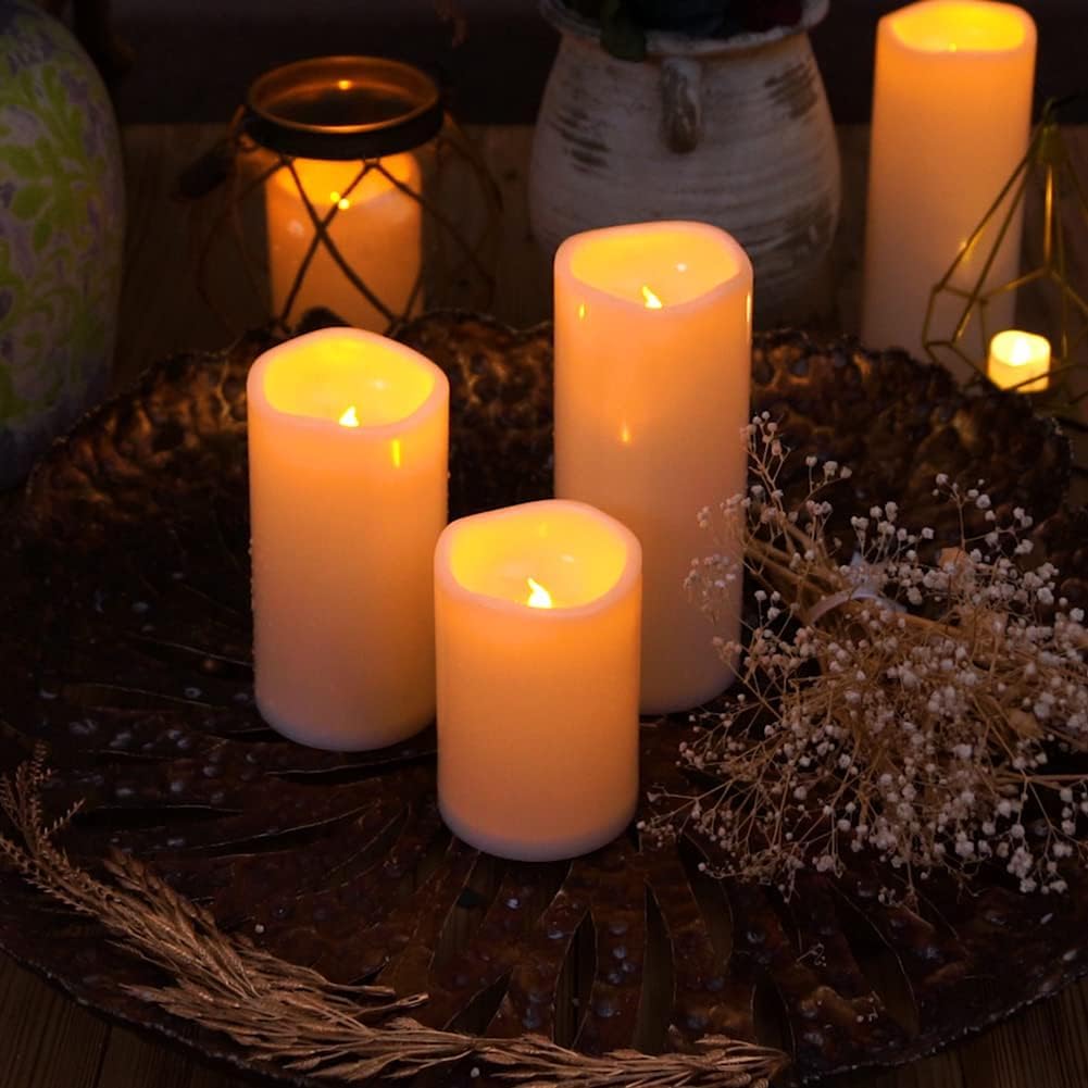Homemory 6" x 4" Large Waterproof Outdoor Flameless Candles with Remote Control and Timer, Battery Operated Flickering LED Pillar Candles for Indoor Outdoor Lanterns, Porch, Long Lasting, Set of 4
