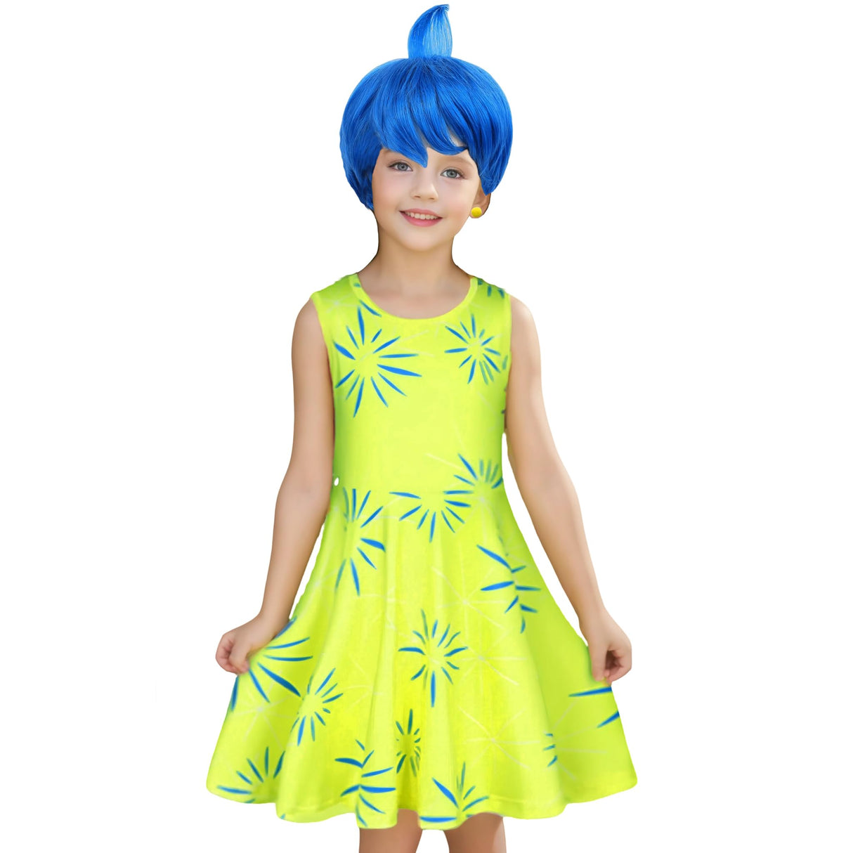 Magwei Girls Disgust Costume Joy Princess Dress Costume Kids Cosplay Dress up Halloween Birthday Christmas Outfits with Wig (Light Green, 11-12 Years)