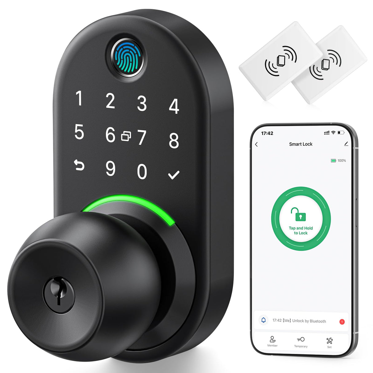 Keypad Smart Door Lock with Knob, Yamiry Keyless Entry Digital Lock with Handle, Fingerprint Electronic Knob for Front Door