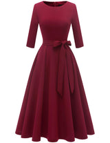 DRESSTELLS Christmas Holiday Party Dress for Women, Wedding Guest Cocktail Formal Dresses 3/4 Long Sleeve Mother of Bride Bridesmaid Eveing Gown Gala Porm Tea Aline Swing, Burgundy L