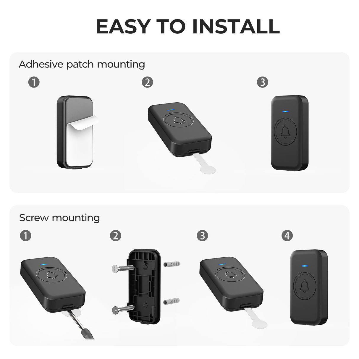 FOVKSUC Wireless Doorbell, Waterproof Door Bell with 60 Chimes, 5 Volume Levels & Mute Mode, Loud Door Bell Ringer Wireless for Home Classroom Office (2 Receiver & 2 Button, Black, U.S. Plug)