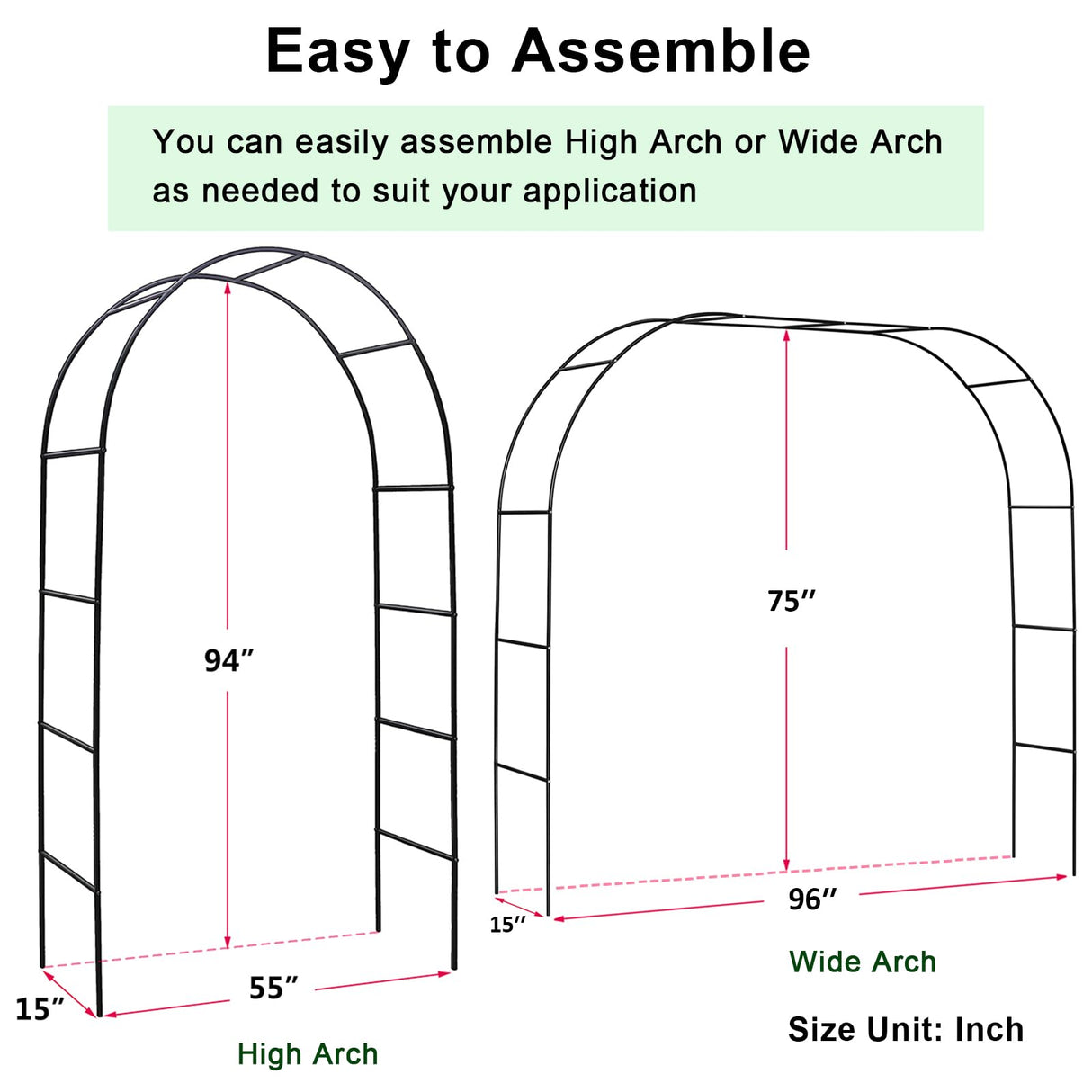 Skypatio Outdoor Flower Garden Arch Trellis 7.8Ft High x 4.6Ft Wide, Metal Garden Pergola Arbor for Climbing Plants, Black