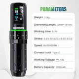 Dragonhawk L3 Complete Tattoo Gun Kit Cordless Cord Pen Machine 7 Strokes Length 2 Batteries Power Supply Mcore Motor Tattoo Needles Cartridges for Pro Artists