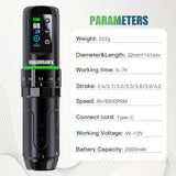Dragonhawk L3 Tattoo Kit, Cordless/Cord Complete Tattoo Gun Kit Pen Machine, 7 Strokes Length, 2 Batteries 2,000mAh Power Supply with Extra Battery Rca Jack Part, Pro Tattoo Needles for Beginner