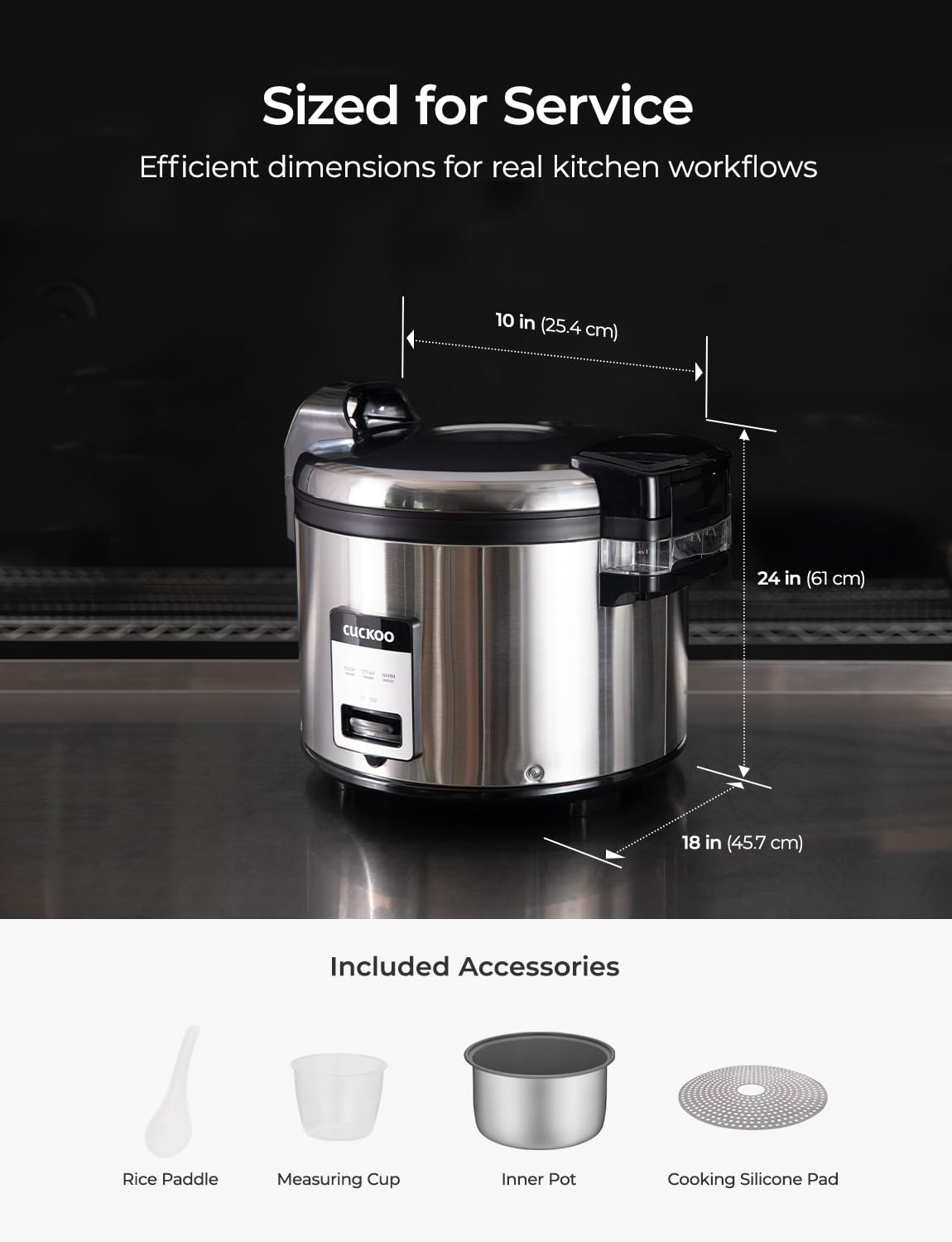 CUCKOO Commercial Rice Cooker & Warmer, Extra Large Rice Cooker 30-Cup Uncooked / 60-Cup Cooked, Professional Industrial Grain Cooker with Large Capacity, Easy One-Touch Operation, Silver (CR-3032)