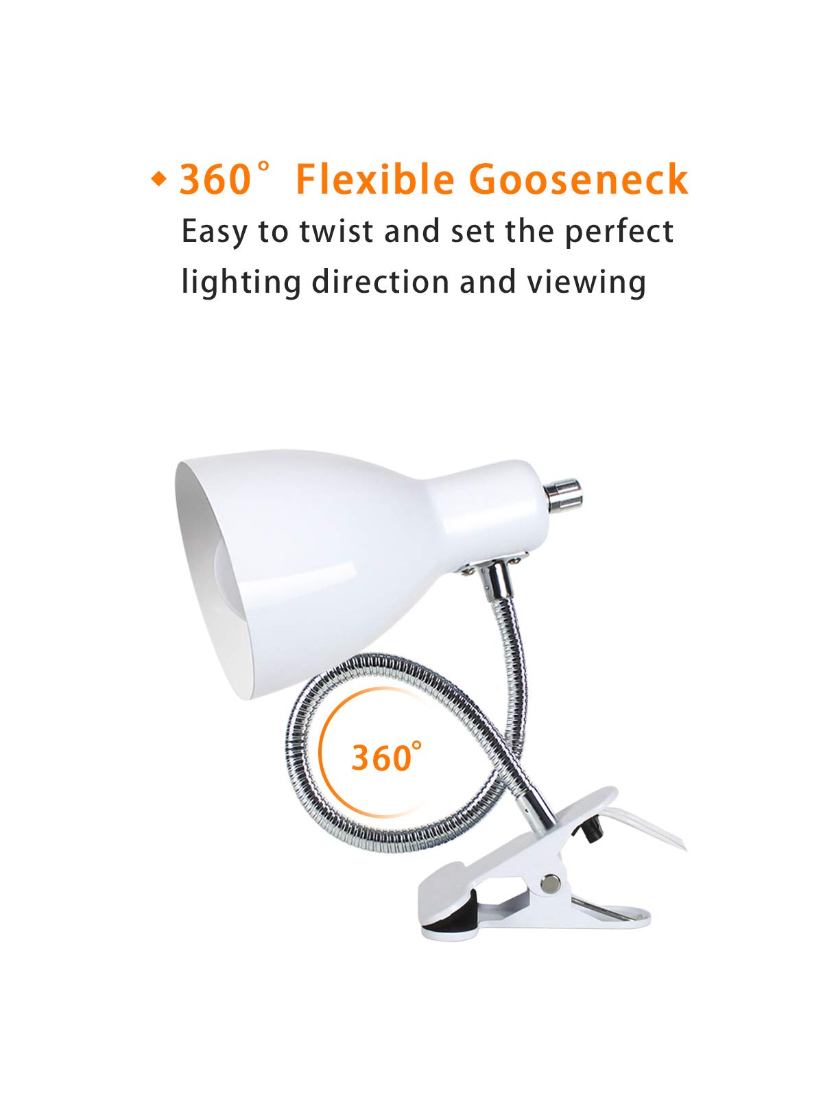 Desk lamp Eye-Caring Table Lamps, 360°Rotation Gooseneck Clip on Lamp Reading Light Portable Reading Book Light Clamp Study Desk Lamps for Bedroom and Office Home Lighting (White)