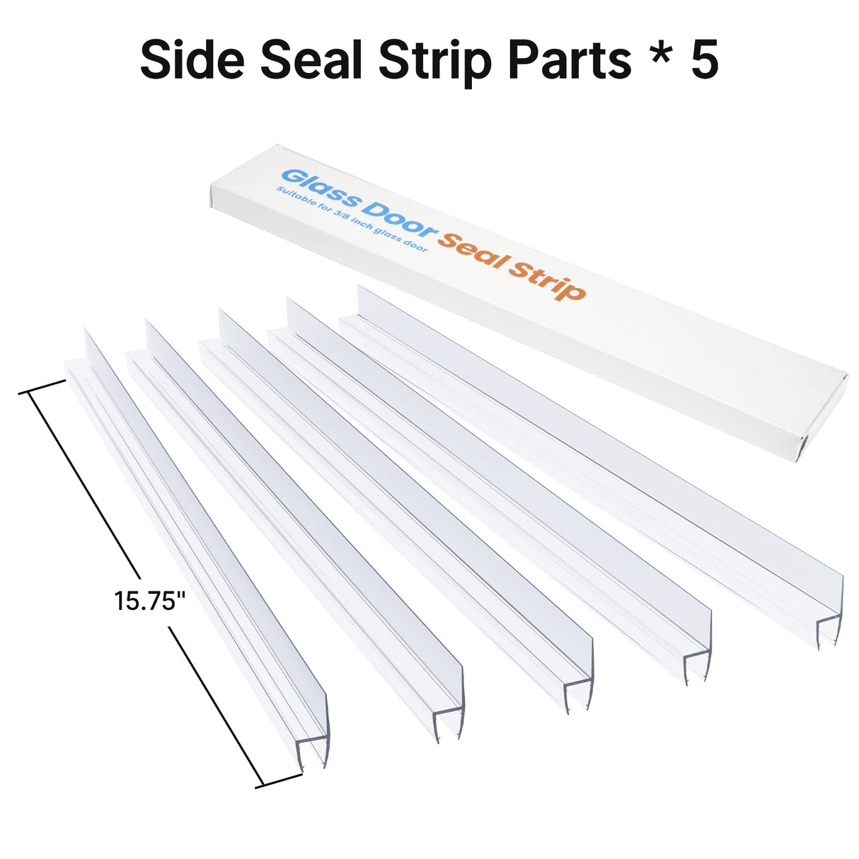 AmazerBath 5 PCS Shower Door Side Seal Strip for 3/8 Inch Glass - 15.75 Inches x 5, 5 Sections Segmented Shower Installation Kit, Frameless Glass Door Seal Strip