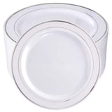 bUCLA 100Pieces Silver Plastic Plates - 10.25inch Silver Rim Disposable Dinner Plates - Ideal for Weddings, Parties & Christmas