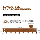 Cor-Ten Steel Landscape Lawn Edging, 40" L x 6" H,6 Pack Steel Edging for Landscaping,Metal Landscape Edging, Metal Edging for Landscaping(180 Degree Bend, Rusted)