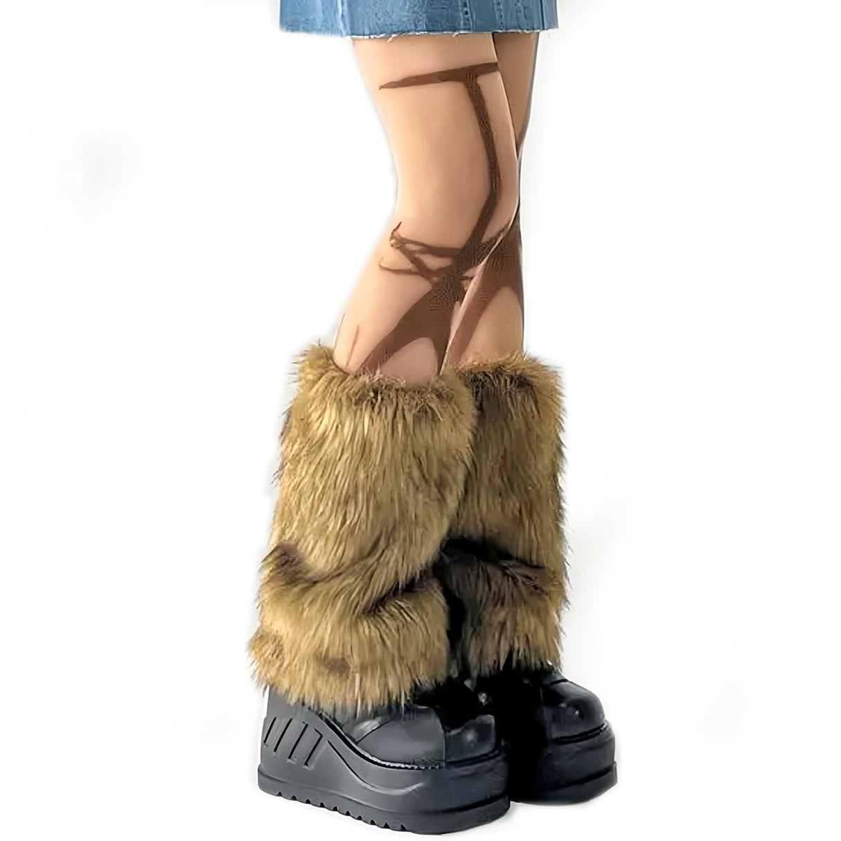 OSPNIEEK Fur Leg Warmers, Furry Leg Warmers for Womens, Faux Fluffy Leg Warmer, Soft Fuzzy Leg Warmer Boot Cuffs Covers for Winter Warm, Christmas, Halloween, Cosplay Party (Brown)