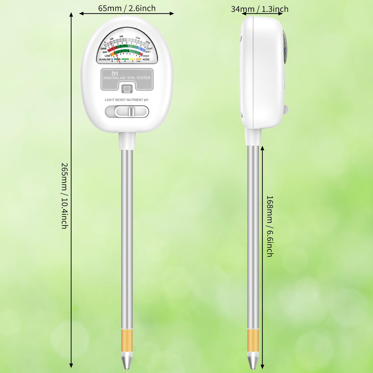 [Upgraded] Soil Moisture Meter, 4-in-1 Soil pH Tester, Moisture/Light/Nutrients/pH Meter for Gardening, Lawn, Farming, Indoor & Outdoor Plants Use, No Batteries Required, Gifts for Plants Lover