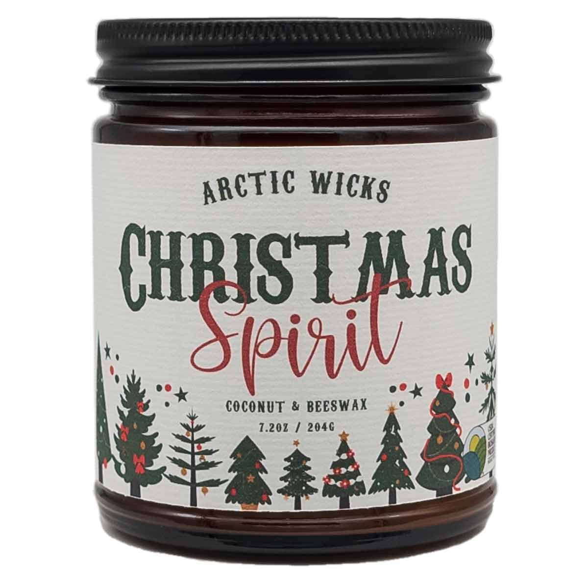 Arctic Wicks Scented Coconut Beeswax Candles | Coconut Beeswax Non Toxic Candle 9oz Amber | Farmhouse Candles Non-Toxic Clean Burn 100% USDA Certified Biobased (Christmas Spirit)