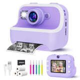 Instant Print Camera for Kids, Christmas Birthday Gifts for Girls Boys, Kids Camera Instant Print with Dual Camera 1080P Digital Camera Toys for 4 5 6 7 8 9 10 Year Old Girl with 32GB SD Card-Purple