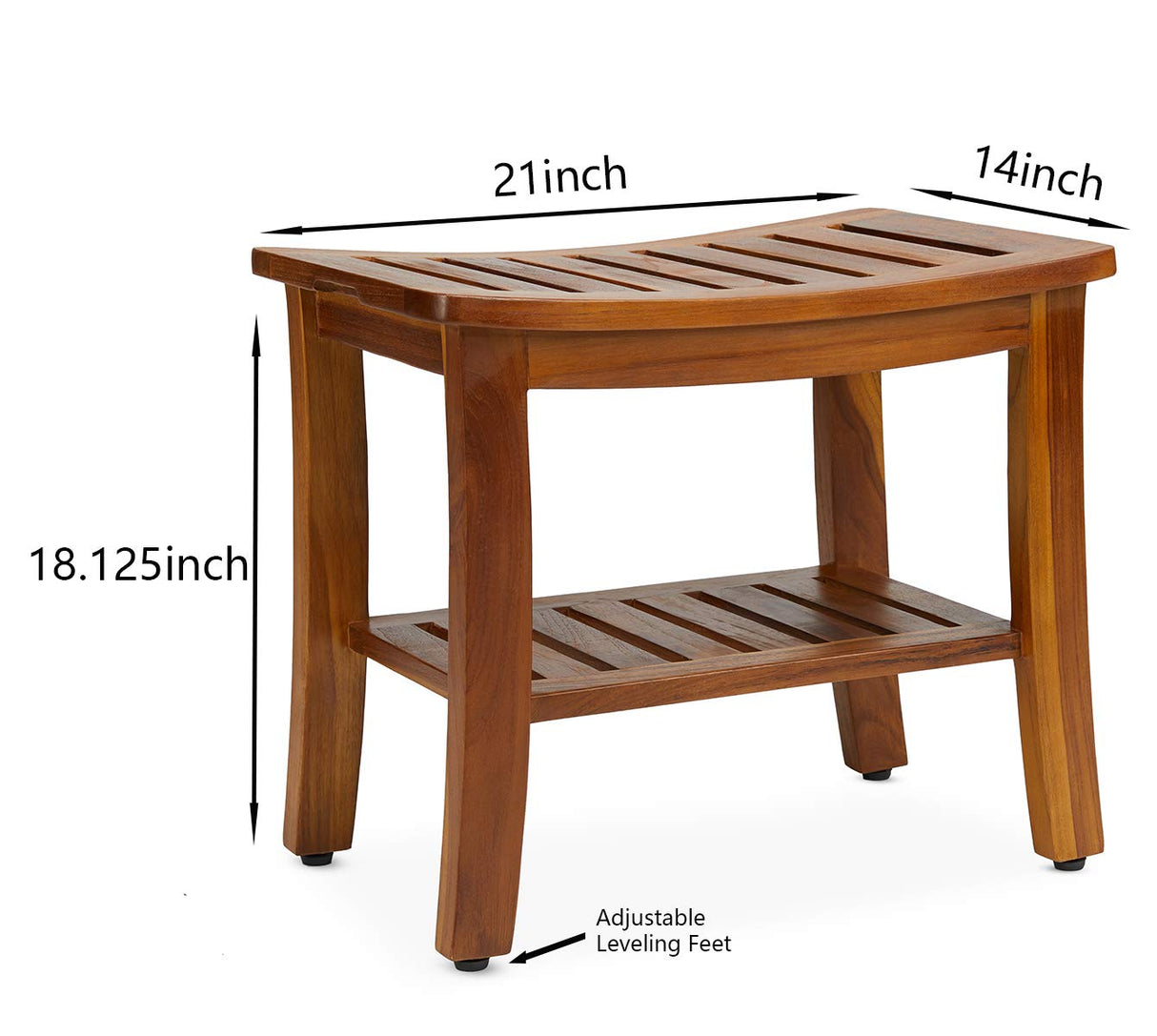 Teak Shower Bench 21 Inch, Fully Assembled Wood Bath Stool for Shower & Spa, The Hermod
