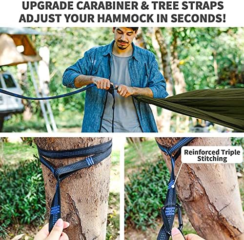 Camping Hammock - Hammocks with Mosquito Net Tent and Rain Fly Tarp, Portable Single & Double Nylon Parachute Hammock with Heavy Duty Tree Strap, Indoor Outdoor Backpacking Survival Travel