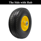 Flat Free 4.10/3.50-4 Tire with 3/4 & 5/8 Axle Bore, 3.5” Center Hub 10 inch Solid Tire Replacement for Hand Truck/Wagon/Garden Cart/Wheelbarrow/Dolly(Set of 2)