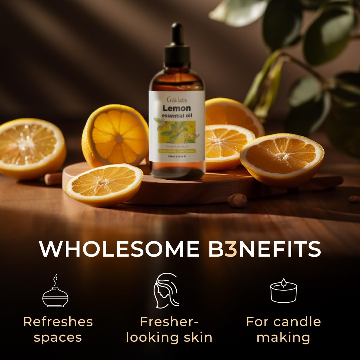 Gya Labs Lemon Essential Oil for Diffuser & Candle Making Scent - Huge 4 Fl Oz - 100% Pure Natural Lemon Oil for Skin, Cleaning, Refreshing Scent for Aromatherapy, DIY & Candle Making