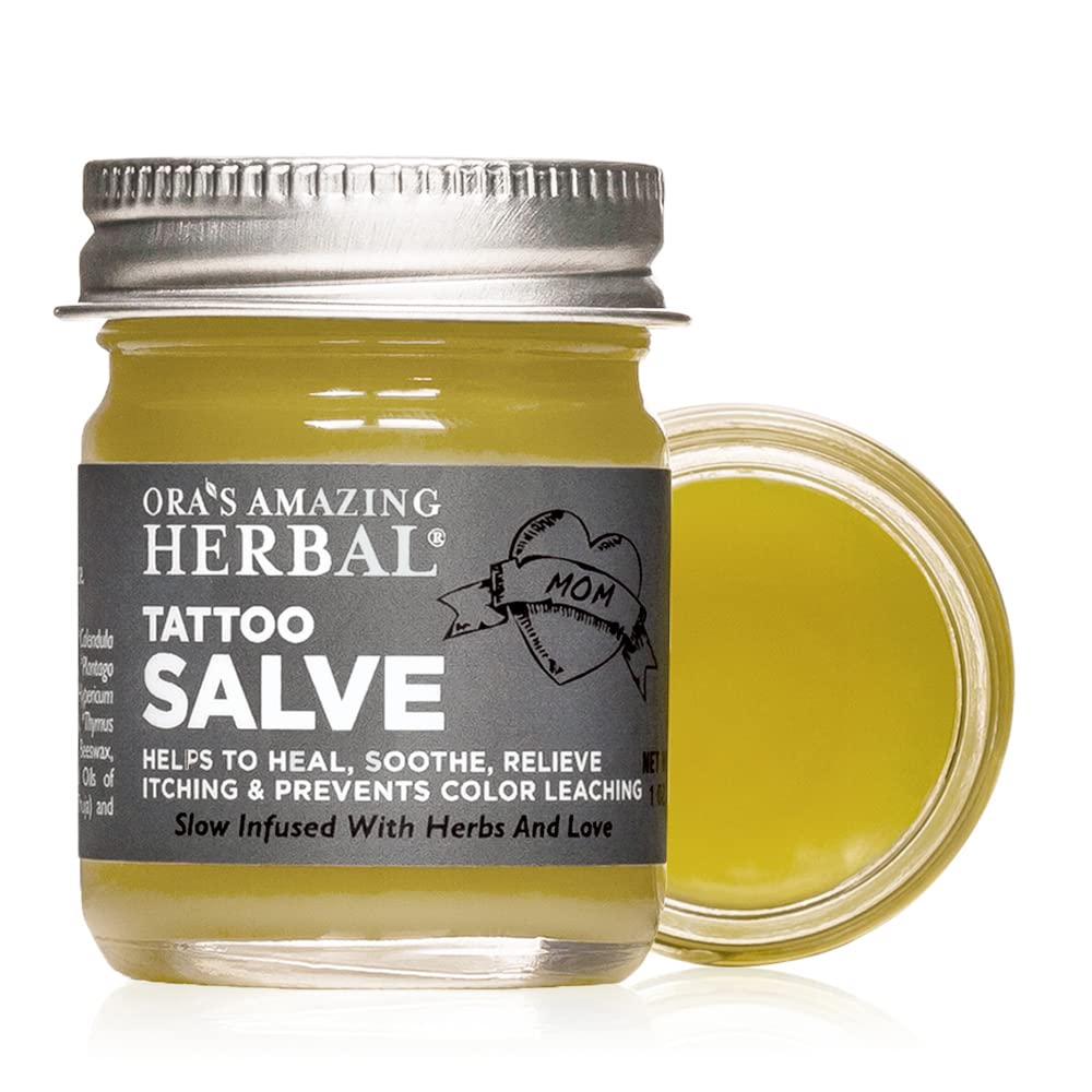 Tattoo Salve, Tattoo Aftercare Balm, Paraben Free Healing OIntment For New Tattoos, Brightening Moisturizer For Old Ink, Itchy Tattoo Relief Cream, Plastic Free, Ora’s Amazing Herbal, 1 oz Travel Size