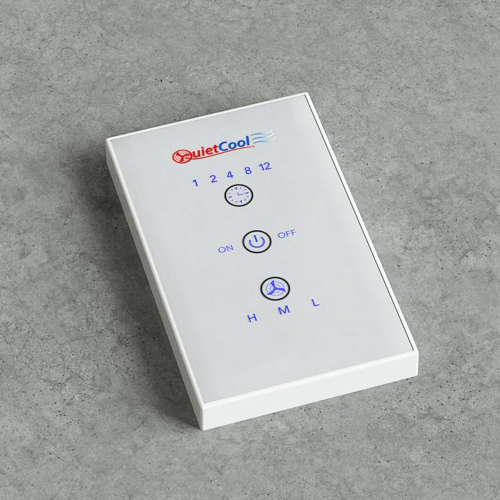QuietCool Whole House Fan Wireless Switch - No Hard Wiring Required - Three Speed Capable - 1/2/4/8/12 Hour Countdown Timer - up to 100ft Range - Batteries Included (IT-RFGLSSWITCH-01)