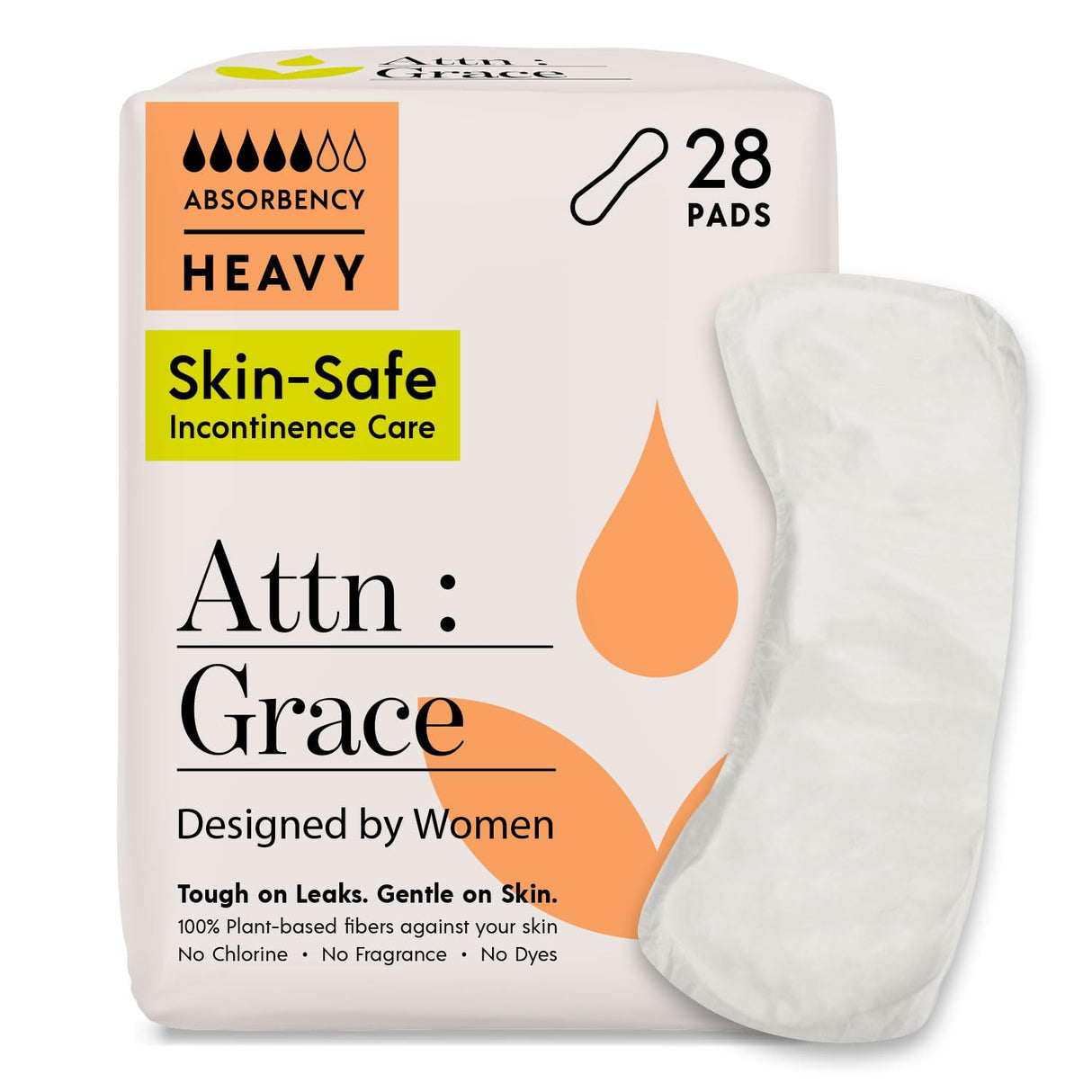 Attn: Grace Heavy Incontinence Pads for Women, 28-Pack - High Absorbency, Breathable, Plant-Based - Incontinence Pads for Heavy Bladder Leaks & Sensitive Skin