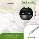 200Pcs Garden Stakes Staples Kit, 100Pcs 6 Inch U-Shaped Landscape Staples, 100Pcs Fixing Gasket for Weed Barrier Fabric, Ground Cover, Holding Fence and Artificial Turf