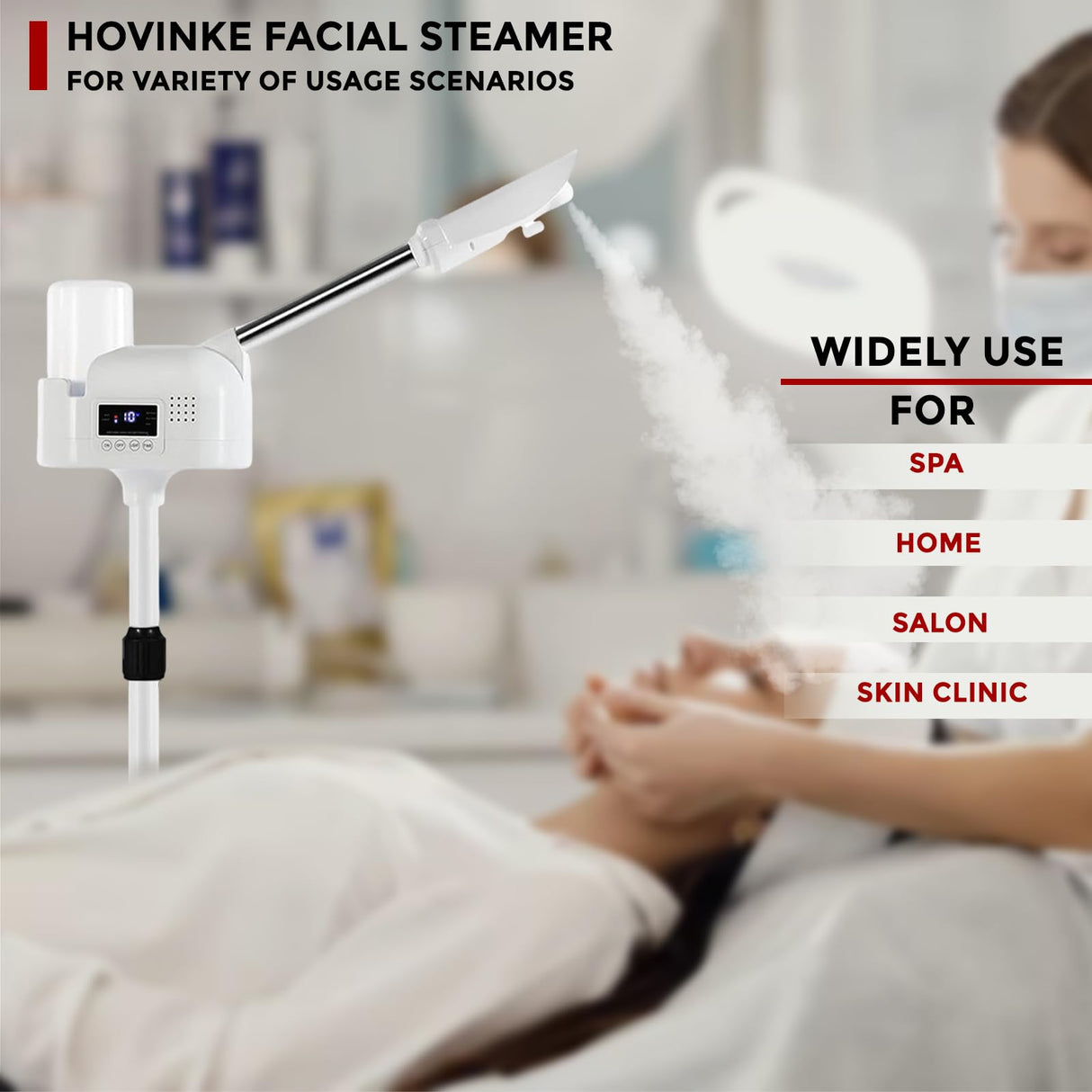 Hovinke Professional Facial Steamer On Wheels for Esthetician, Touch Screen Vaporizador Facial Steamer with Hot Mist&Timer Function, Spa and Home Use