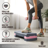 Aerobic Stepper Set with Dumbbells & Measuring Tape, Adjustable Height 2 Level Risers Workout Exercise Step Platform, Pink Grey, the Ultimate Gift for a Joyful Holiday and Merry Christmas