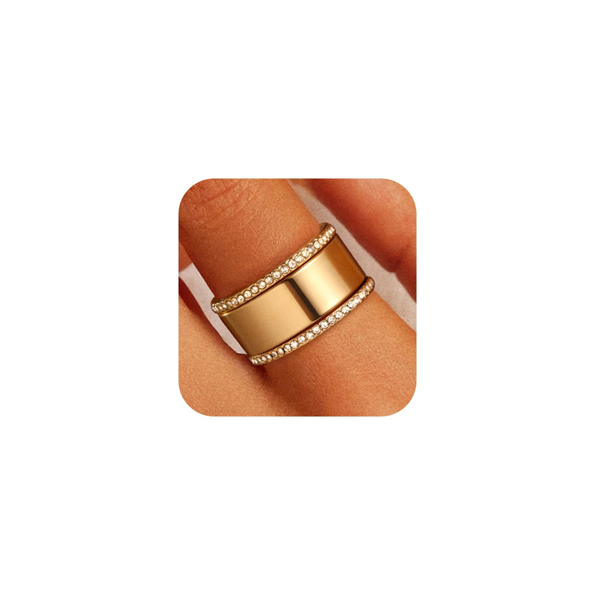 GWH Trendy 3-Pack Stackable Rings for Women - 18K Gold Plated Cubic Zirconia Simulated Diamond Oura Stack Rings for Women Size 7