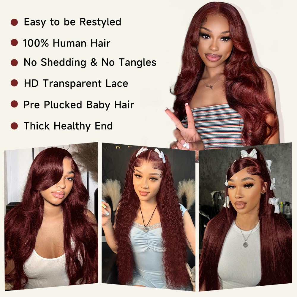 KEKEYY Reddish Brown Lace Front Wigs 28 Inch Pre-Plucked 200% Density Body Wave HD Lace Lace Frontal Wig with Baby Hair Glueless Wigs