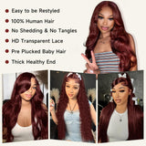 KEKEYY Reddish Brown Lace Front Wigs 28 Inch Pre-Plucked 200% Density Body Wave HD Lace Lace Frontal Wig with Baby Hair Glueless Wigs