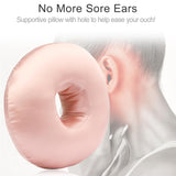 Heal n Hope Silky Satin Piercing Pillow Ear Pillows Donut with Hole for Ear Pain CNH Piercing Pain Relief Sleeping Pressure Sore Side Sleepers Smooth Cooling Ear Guard Protector, Coral