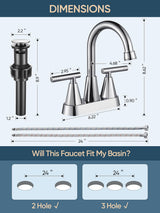 Cobbe Bathroom Faucets for Sink 3 Hole, 4 Inch with Pop Up Drain and 2 Supply Hoses, 2 Handle Centerset Bathroom Faucet for Sink Vanity, Chrome, 2 Pack