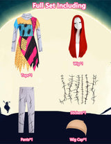 QUJQOM Girls Doll Princess Cosplay Long Sleeve Dress Kids Halloween Costumes Christmas Nightmare Outfits with Leggings, Red Wig, 18 Pcs Stickers QM038XXL