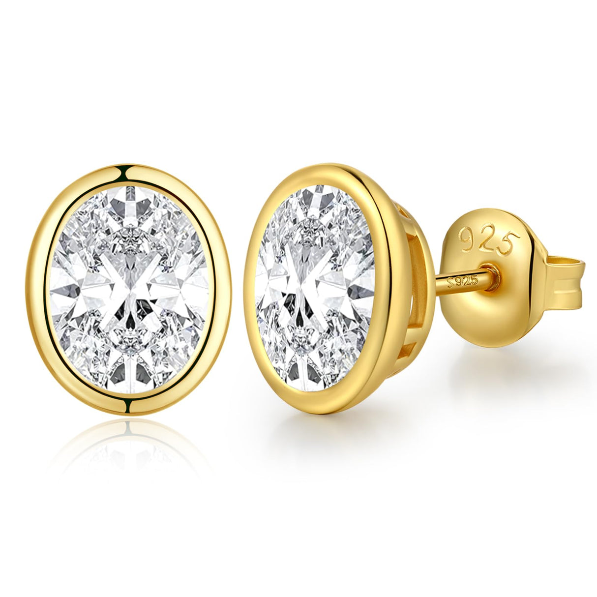 Oval Stud Earrings Bezel Earring Men 925 Sterling Silver Cubic Zirconia Stud Earring for Women 5MM Hypoallergenic CZ Earrings Jiahanzb Men Earrings