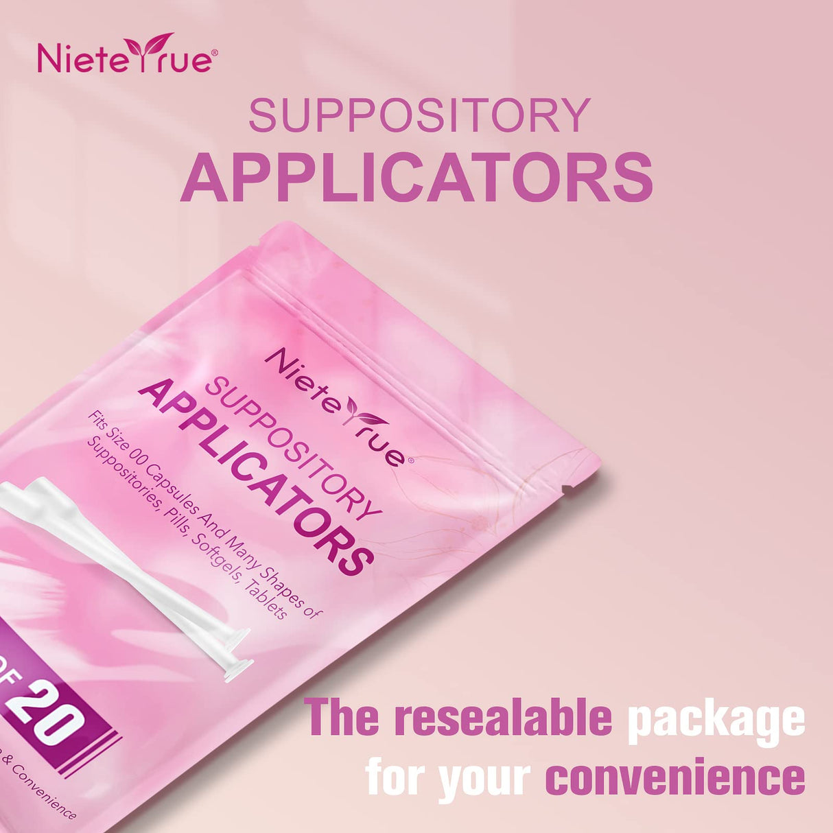 Disposable Suppository Applicators Individually Wrapped Hygienic Fit to Size 00 Cap-sules and Many Shapes of Suppositories, Tablets Feminine Care Applicators from Nieteyrue (60 Counts)