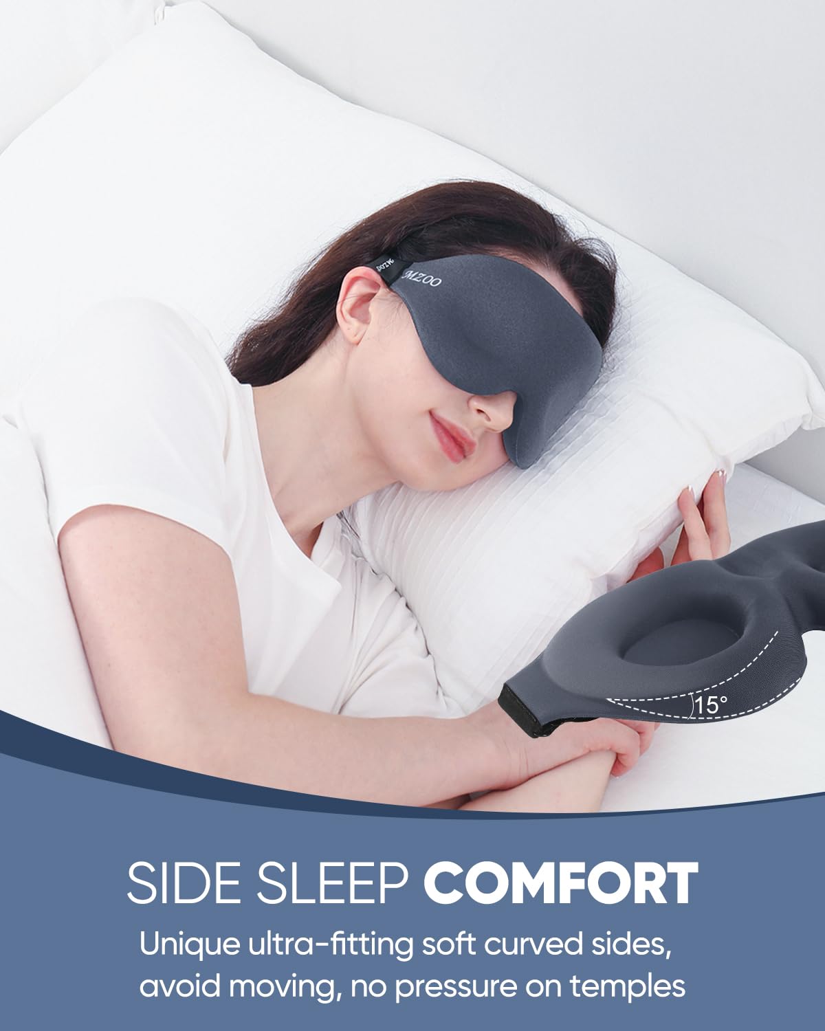 MZOO Sleep Eye Mask for Side Sleeper Men Women, Zero Eye Pressure 3D Sleeping Mask, Light Blocking Patented Design Night Blindfold, Soft Eye Shade Cover for Travel, Grey