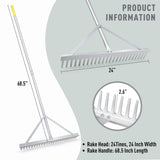 Colwelt Landscape Rake - 24Tines, Aluminum Head with 68" Handle, 24" Width for Beach & Lawn Care