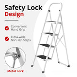 HBTower Step Ladder, Folding Step Stool for Adults with Anti-Slip Pedal, 330 lbs Capacity for Kitchen, Home, White