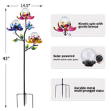 Solar Lights Outdoor Decorative Lotus Flowers Wind Spinner Garden Stake with LED Crackle Balls Solar Wind Sculpture Yard Art Decor for Patio, Lawn & Garden