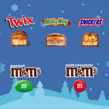 M&M'S Milk Chocolate & Peanut, SNICKERS, TWIX & MILKY WAY Fun Size Mini Chocolate Candy Variety Pack, Christmas Candy Individually Wrapped Stocking Stuffers, 160-Piece Bulk Bag
