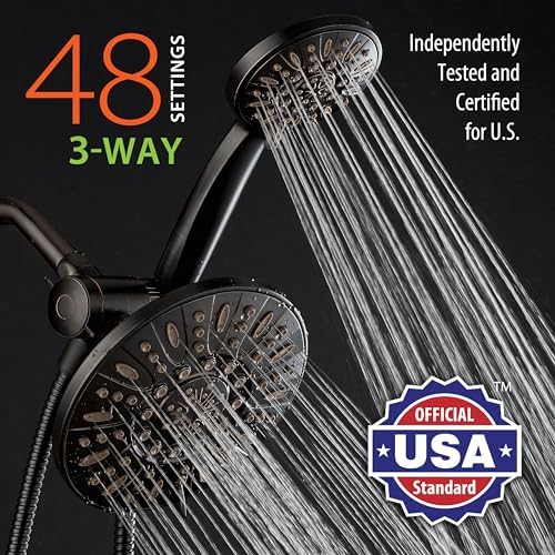 AquaDance 7" Premium High Pressure 3-Way Rainfall Combo with Stainless Steel Hose – Enjoy Luxurious 6-setting Rain Shower Head and Hand Held Shower Separately or Together – Oil Rubbed Bronze Finish