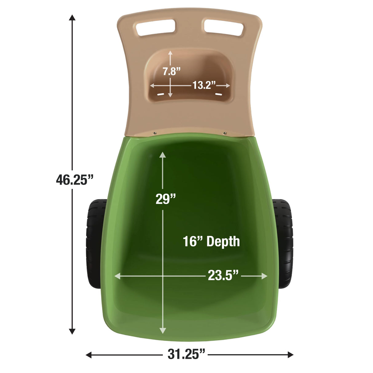 Simplay3 Easy Haul Durable Wheelbarrow with Garden Tool Storage Tray - Large Easy Turn Wheels - Green - Made in USA